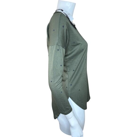 BoBeau Women's 3/4 Sleeve Top XS Heather Olive Green Polka Dot Soft Stretchy - Picture 8 of 12